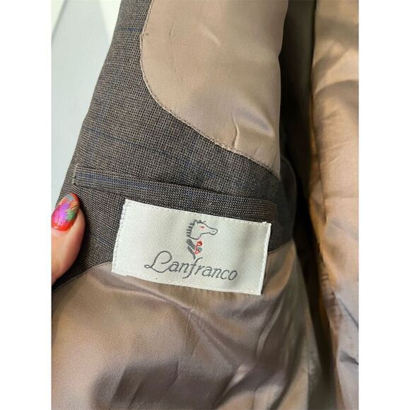 Lanfranco Men's Double‎ Breasted Blazer Suit Jacket R42 Gray Plaid Wool Blend - Picture 3 of 3